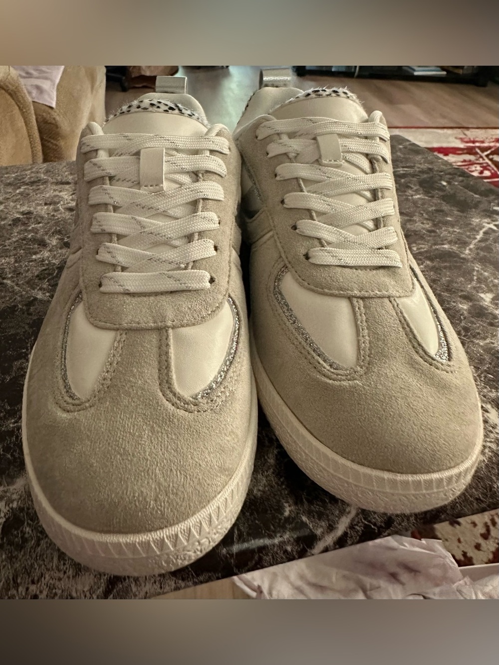 JS Women’s Casual Suede Lace-Up Sneakers - Beige